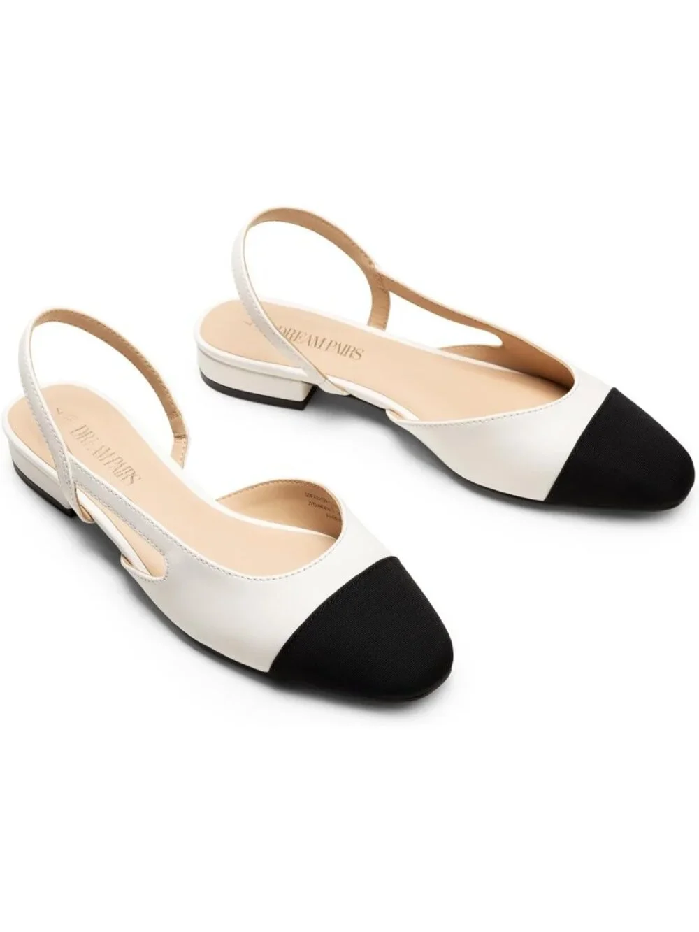 Women's White Faux Leather Slingback Square Toe Ballet Dressy Flat Low Heel Shoe